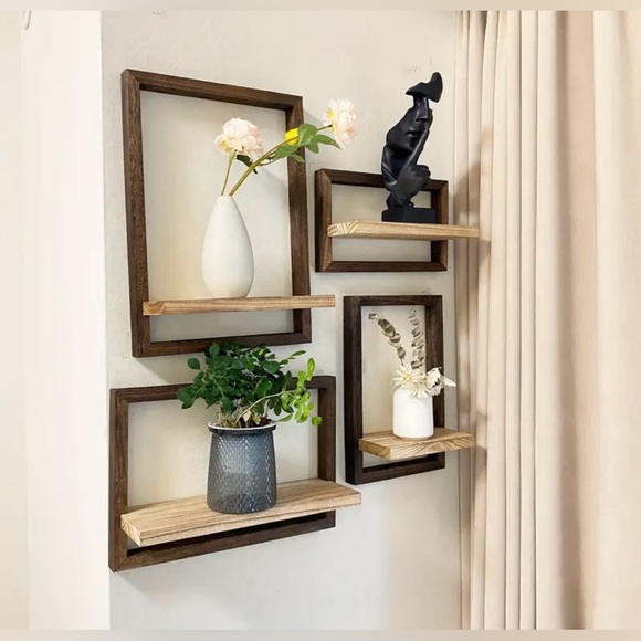 4 pcs Wood Grain Wall Mounted Floating Shelves - Picture 1 of 8